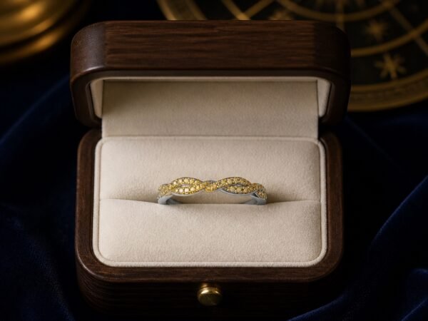 November Citrine Birthstone Wave Pavé Adjustable Ring – Silver