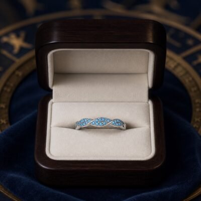 December Blue Topaz Birthstone Wave Pavé Adjustable Ring – Silver