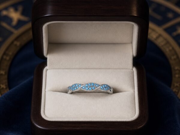 December Blue Topaz Birthstone Wave Pavé Adjustable Ring – Silver