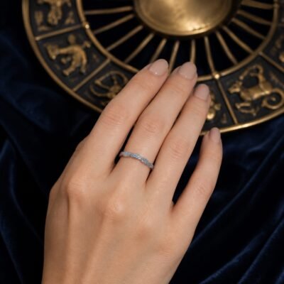 December Blue Topaz Birthstone Wave Pavé Adjustable Ring – Silver