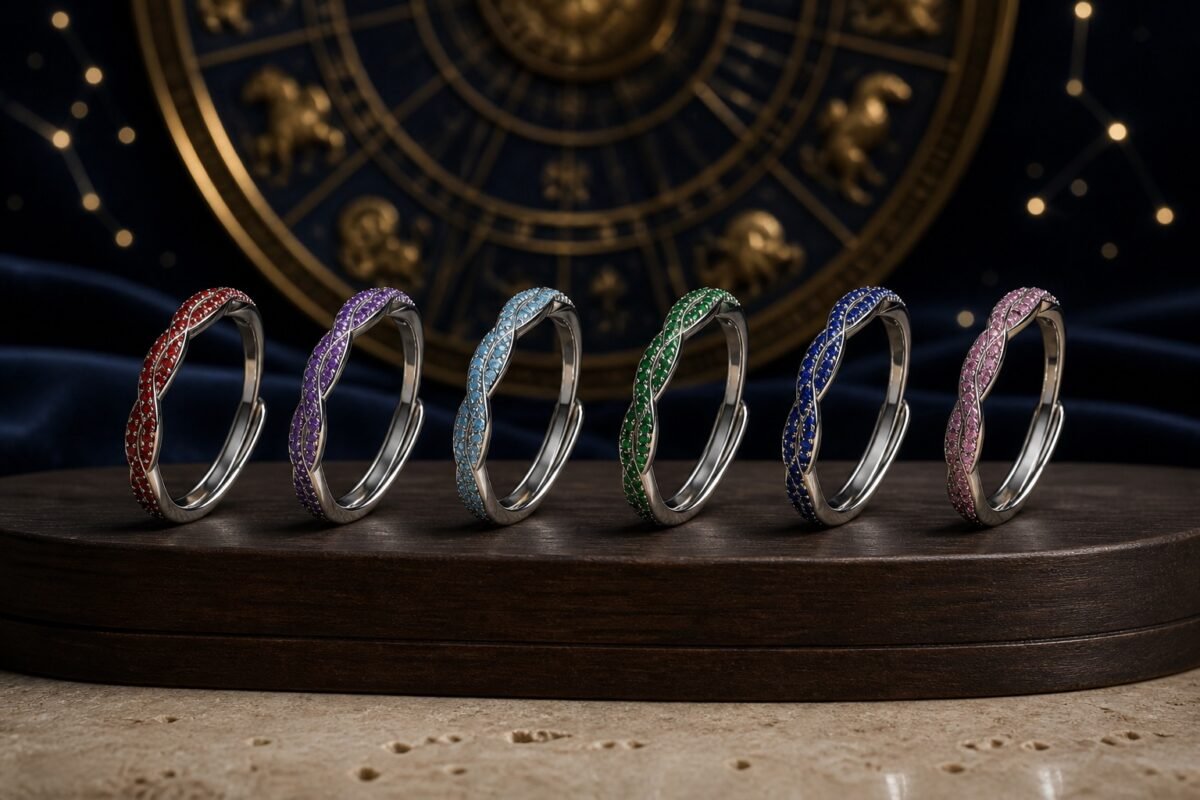 Silver Birthstone Wave Pavé Adjustable Rings