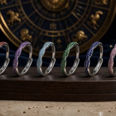 Silver Birthstone Wave Pavé Adjustable Rings