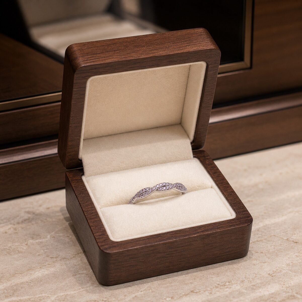 Silver Birthstone Wave Pavé Adjustable Rings