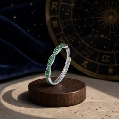 Silver Birthstone Wave Pavé Adjustable Rings