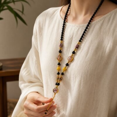 Black Agate Thangka Protection Pendant Chain