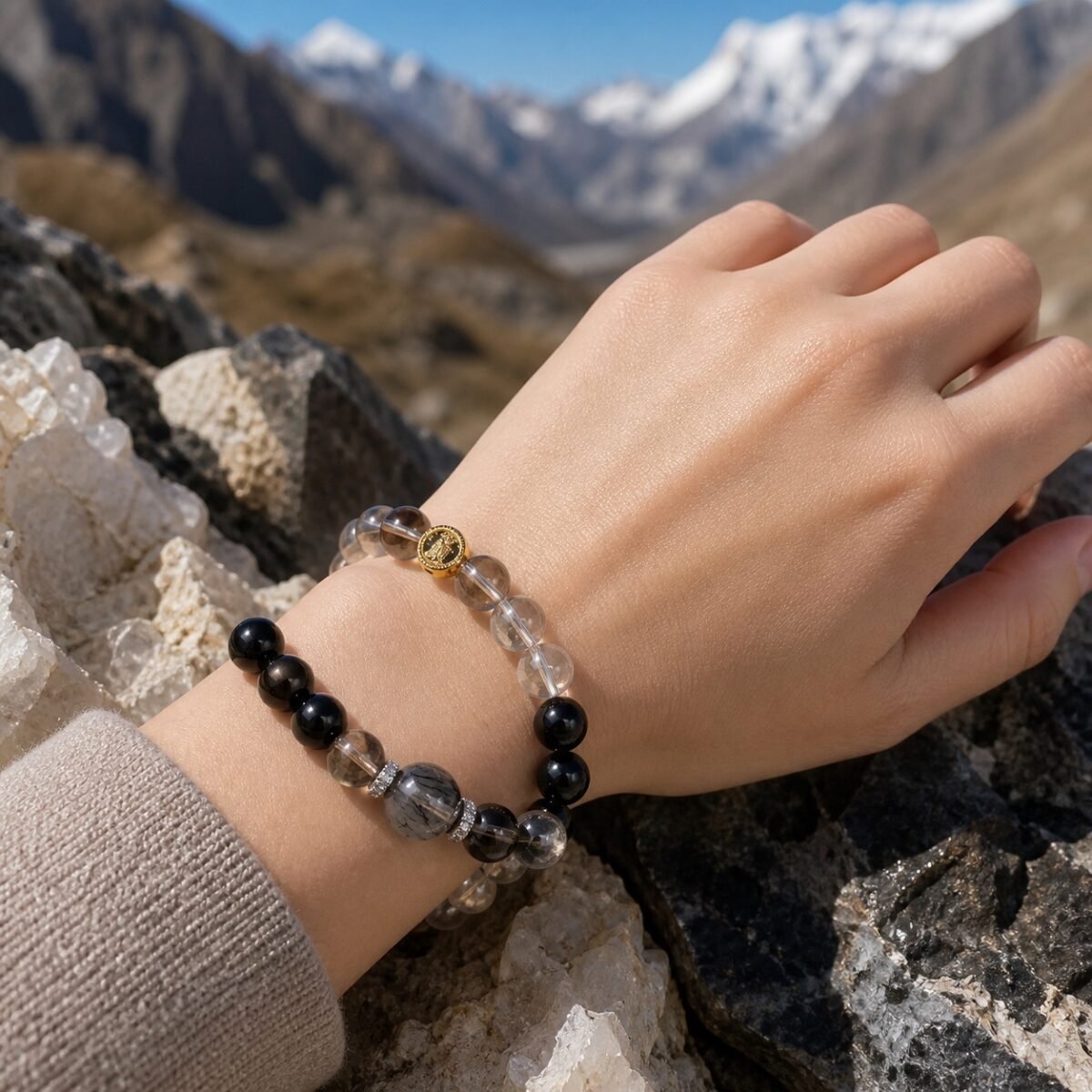 black-rutilated-quartz-guardian-bracelet-03-light-skin-wearing Black Rutilated Quartz Guardian Bracelet