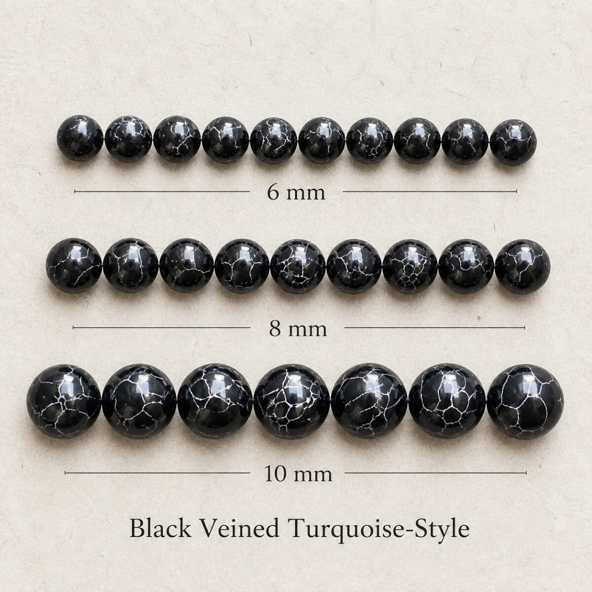 Premium Natural Black-Veined Turquoise Beads for DIY Mala Making
