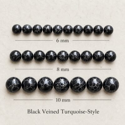 Premium Natural Black-Veined Turquoise Beads for DIY Mala Making