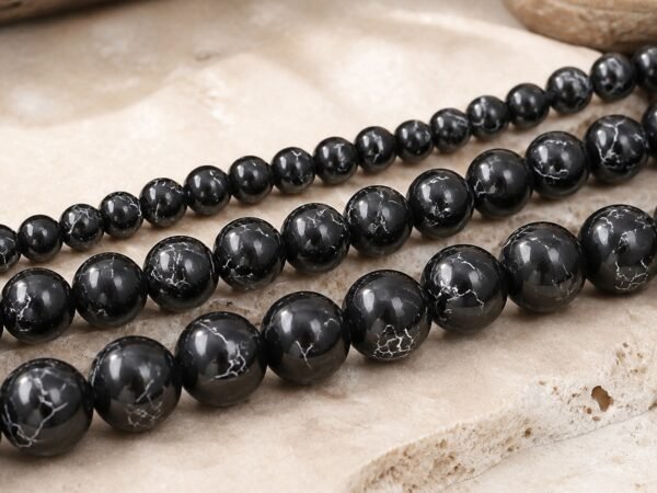 Premium Natural Black-Veined Turquoise Beads for DIY Mala Making