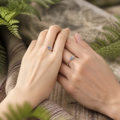 blue-butterfly-promise-rings-04-pair-worn Blue Butterfly Promise Rings