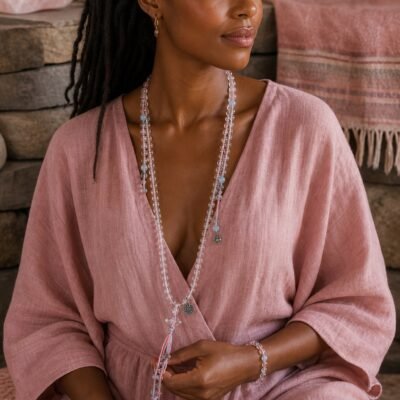 Blush Clear Quartz Tassel Mala