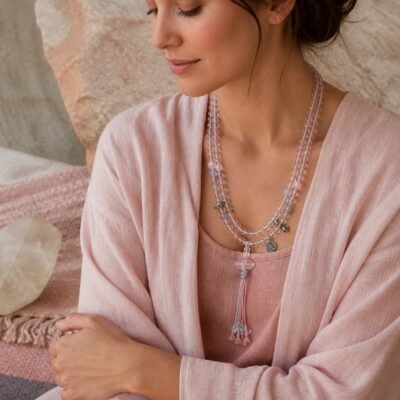 Blush Clear Quartz Tassel Mala