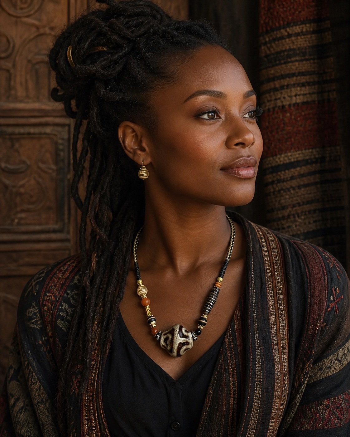 Buddha-Heart Six-Eye Drum Bead Necklace