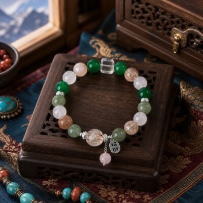 Green Stone & Rutilated Crystal Talisman Bracelet