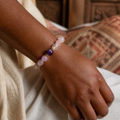 Rose Quartz, Amethyst & Clear Crystal Bow Bracelet