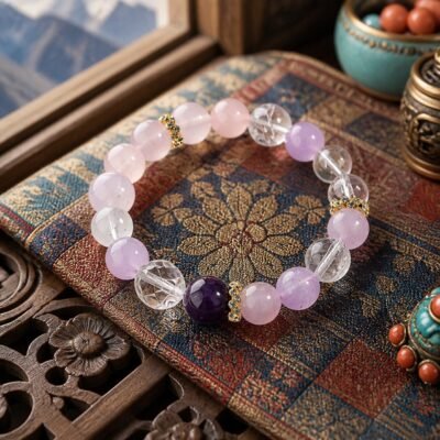 Rose Quartz, Amethyst & Clear Crystal Bow Bracelet