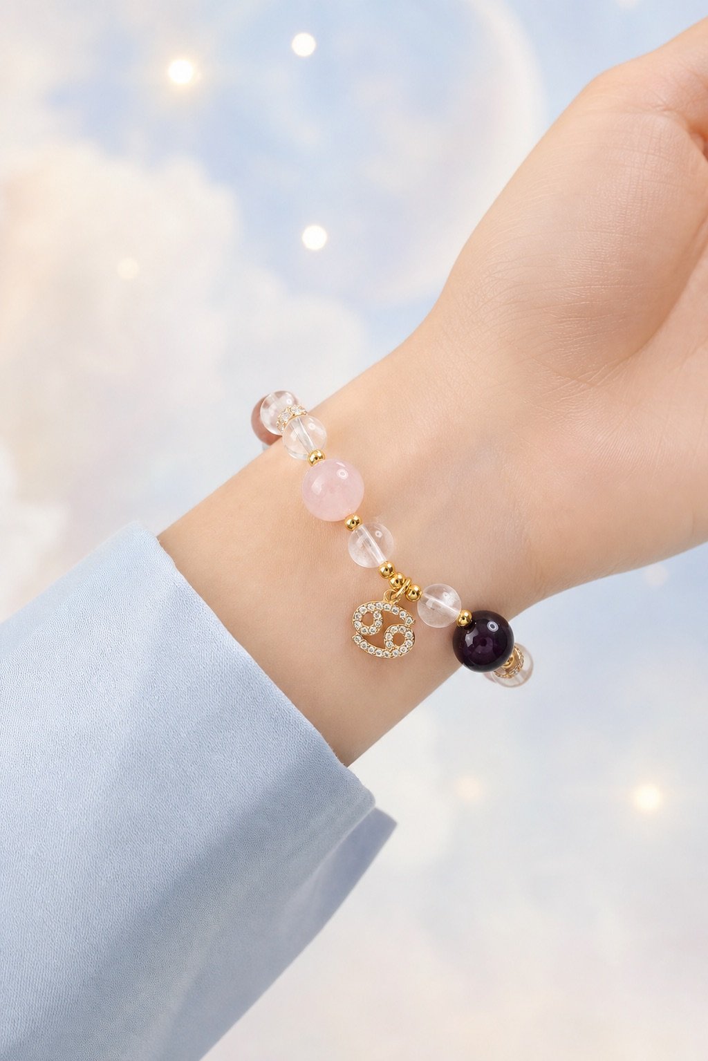cancer-03-worn-light Cancer Moonlit Haven Zodiac Crystal Bracelet