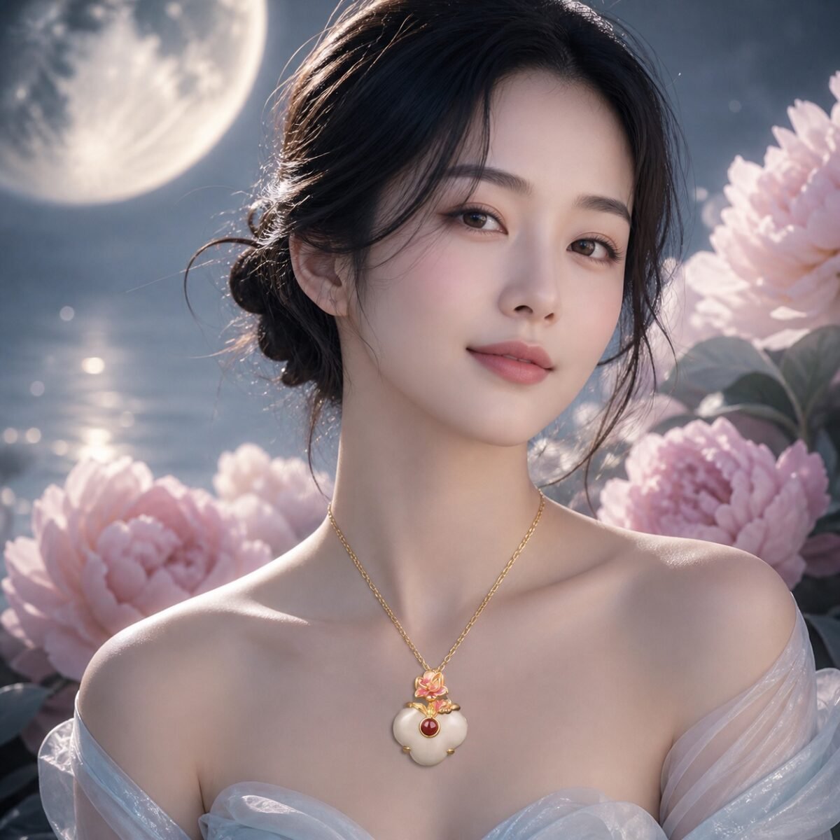 Cancer Eastern Zodiac Guardian Flower Goddess Necklace – Peony