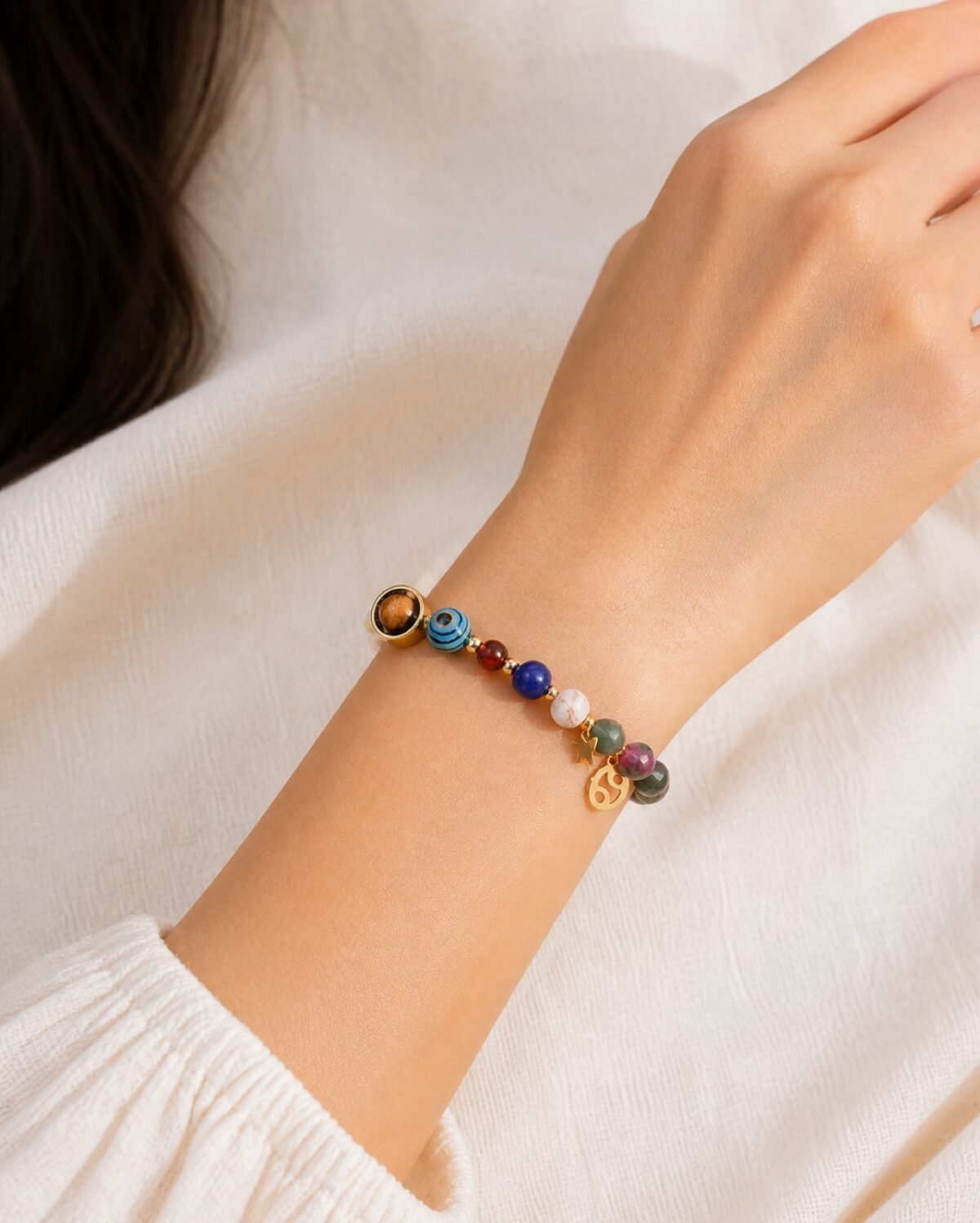 cancer-fluorite-light-skin Cancer Celestial Light Planetary Bead Bracelet