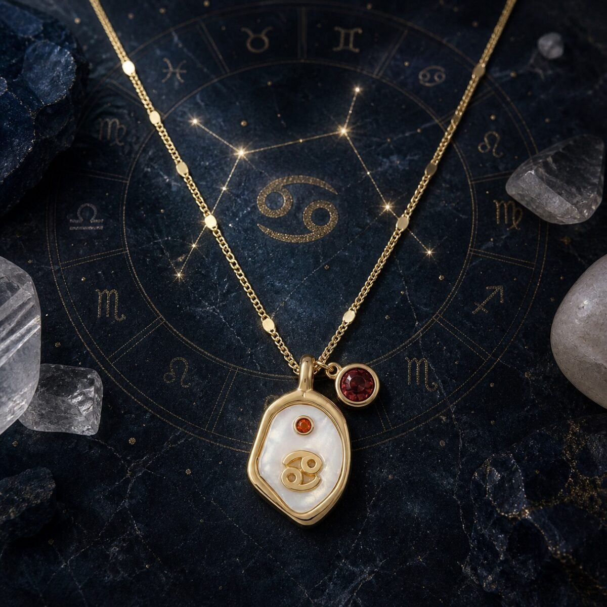 Cancer Pearlescent Zodiac Birthstone Necklace