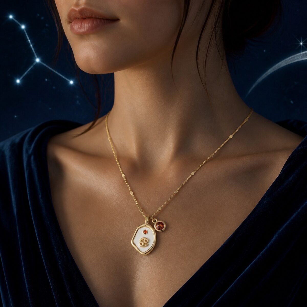 Cancer Pearlescent Zodiac Birthstone Necklace
