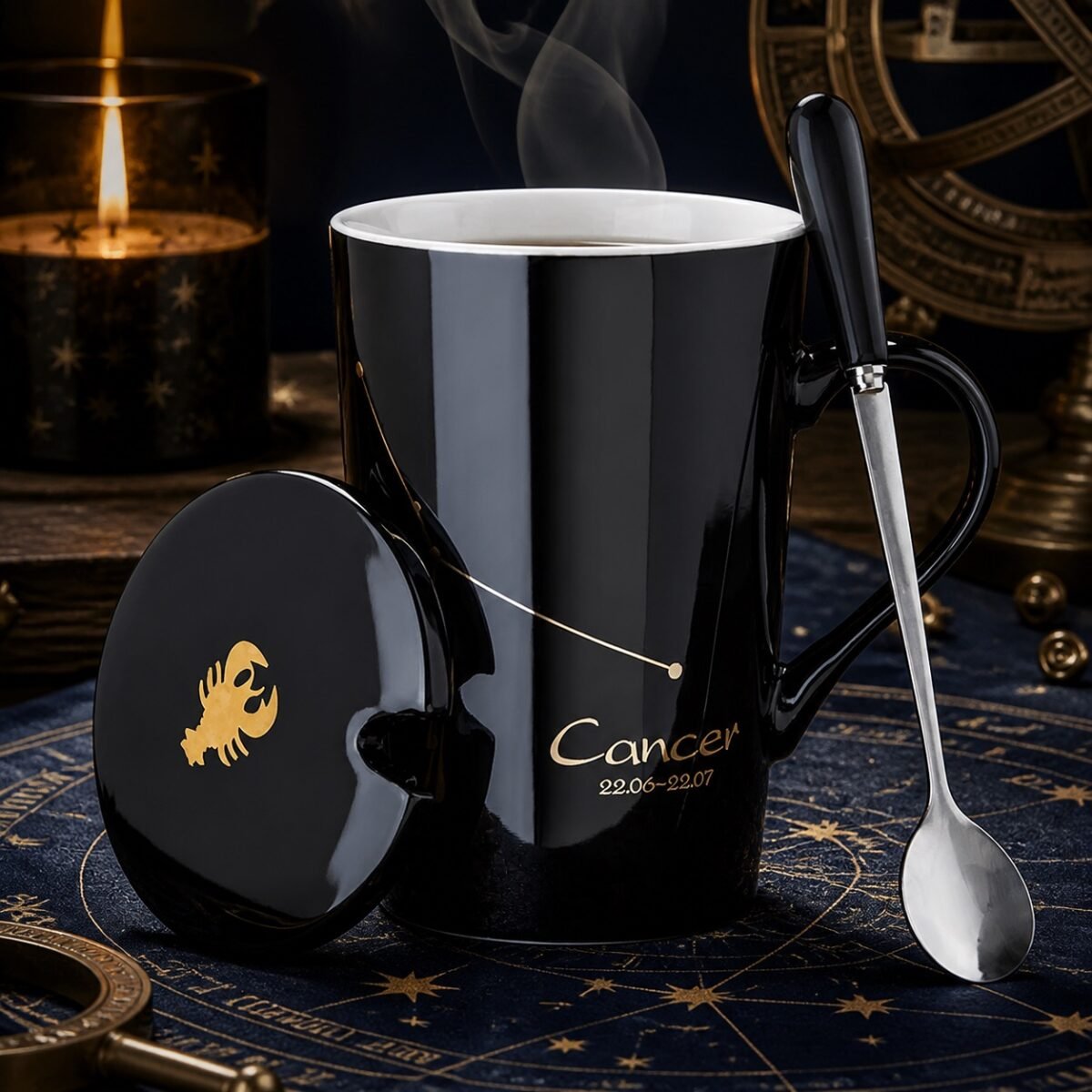 Cancer Zodiac Constellation Ceramic Mug & Spoon Set