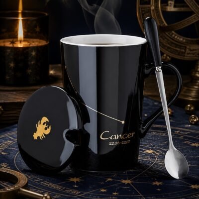 Cancer Zodiac Constellation Ceramic Mug & Spoon Set