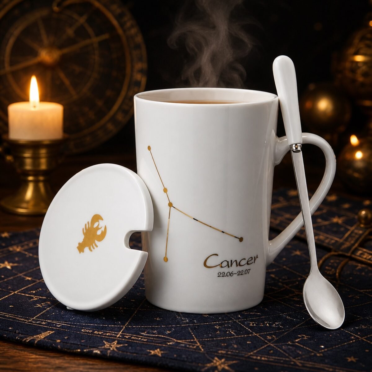 Cancer Zodiac Constellation Ceramic Mug & Spoon Set