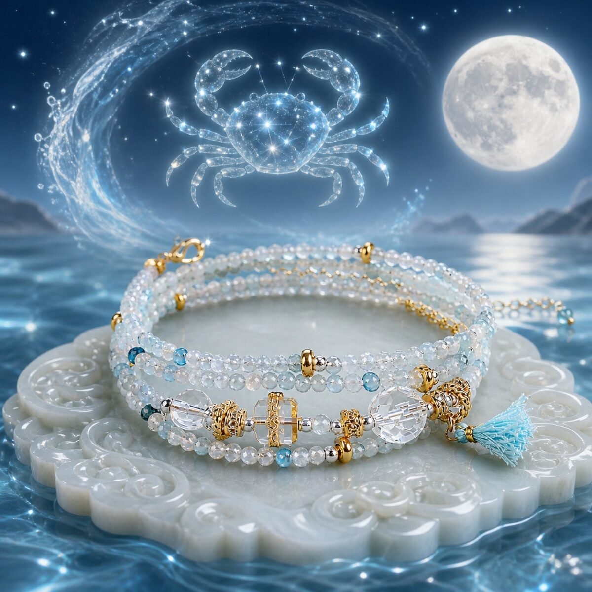 Cancer Elemental Zodiac Crystal Wrap Bracelet