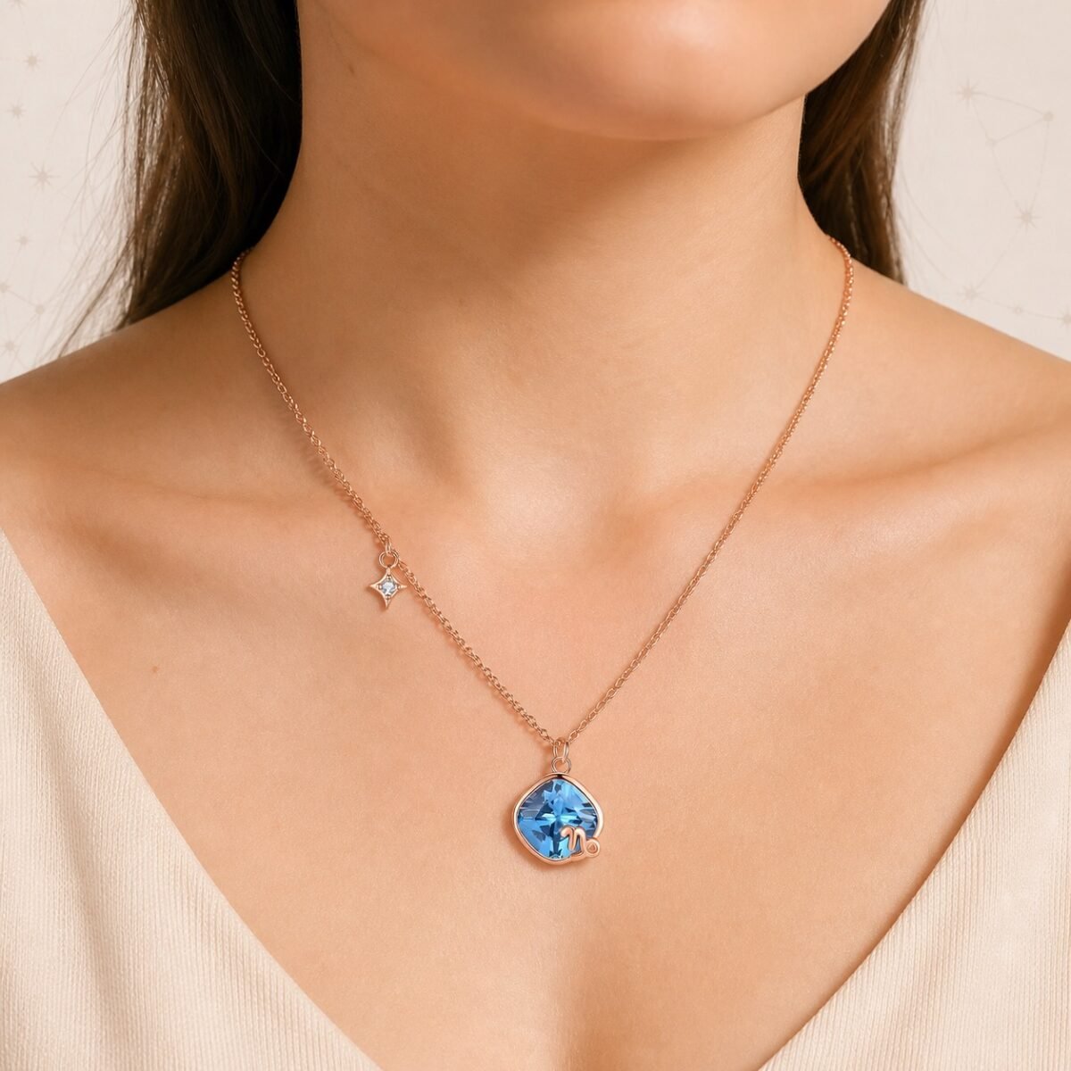 Capricorn Rose Gold Crystal Zodiac Necklace