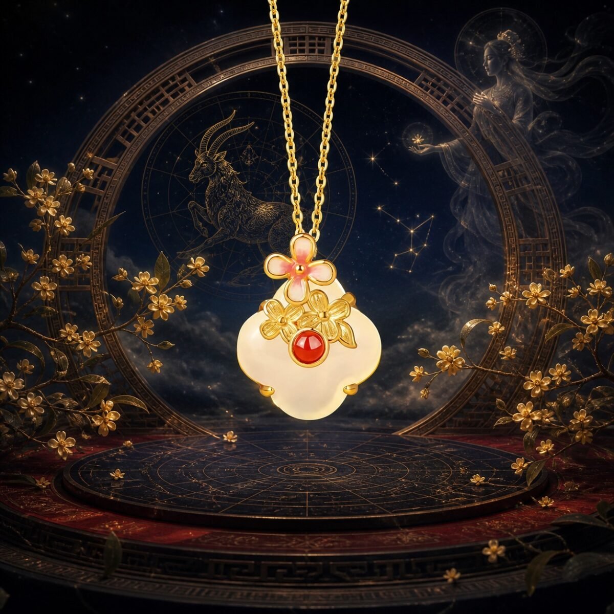 Capricorn Eastern Zodiac Guardian Flower Goddess Necklace – Osmanthus