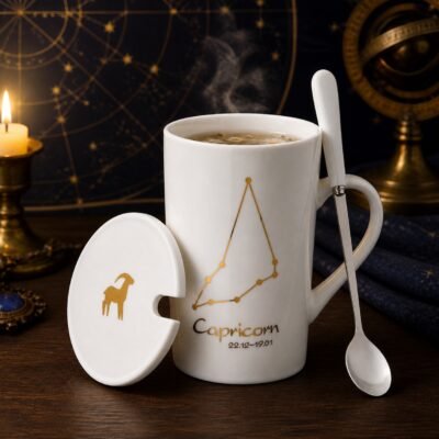 Capricorn Zodiac Constellation Ceramic Mug & Spoon Set