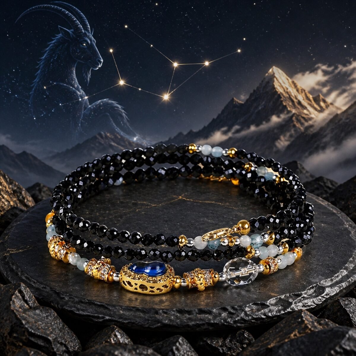 Capricorn Wrap Bracelet with sunstone amethyst and iolite beads