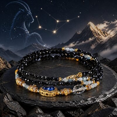 Capricorn Wrap Bracelet with sunstone amethyst and iolite beads