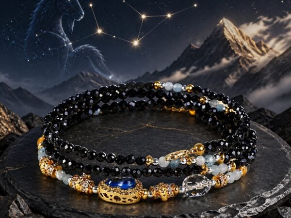 Capricorn Wrap Bracelet with sunstone amethyst and iolite beads