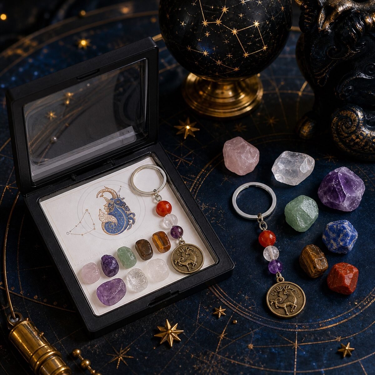 Capricorn Seven Chakra Crystal Keychain Gift Set