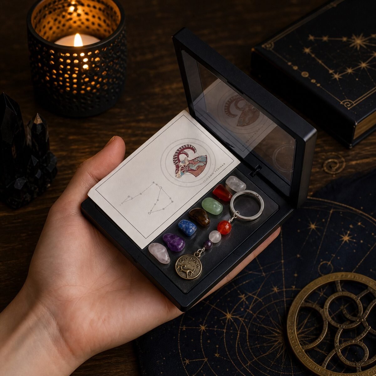 Capricorn Seven Chakra Crystal Keychain Gift Set