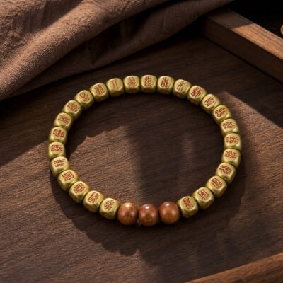 Cinnabar Golden Mantra Copper Protection Bracelet