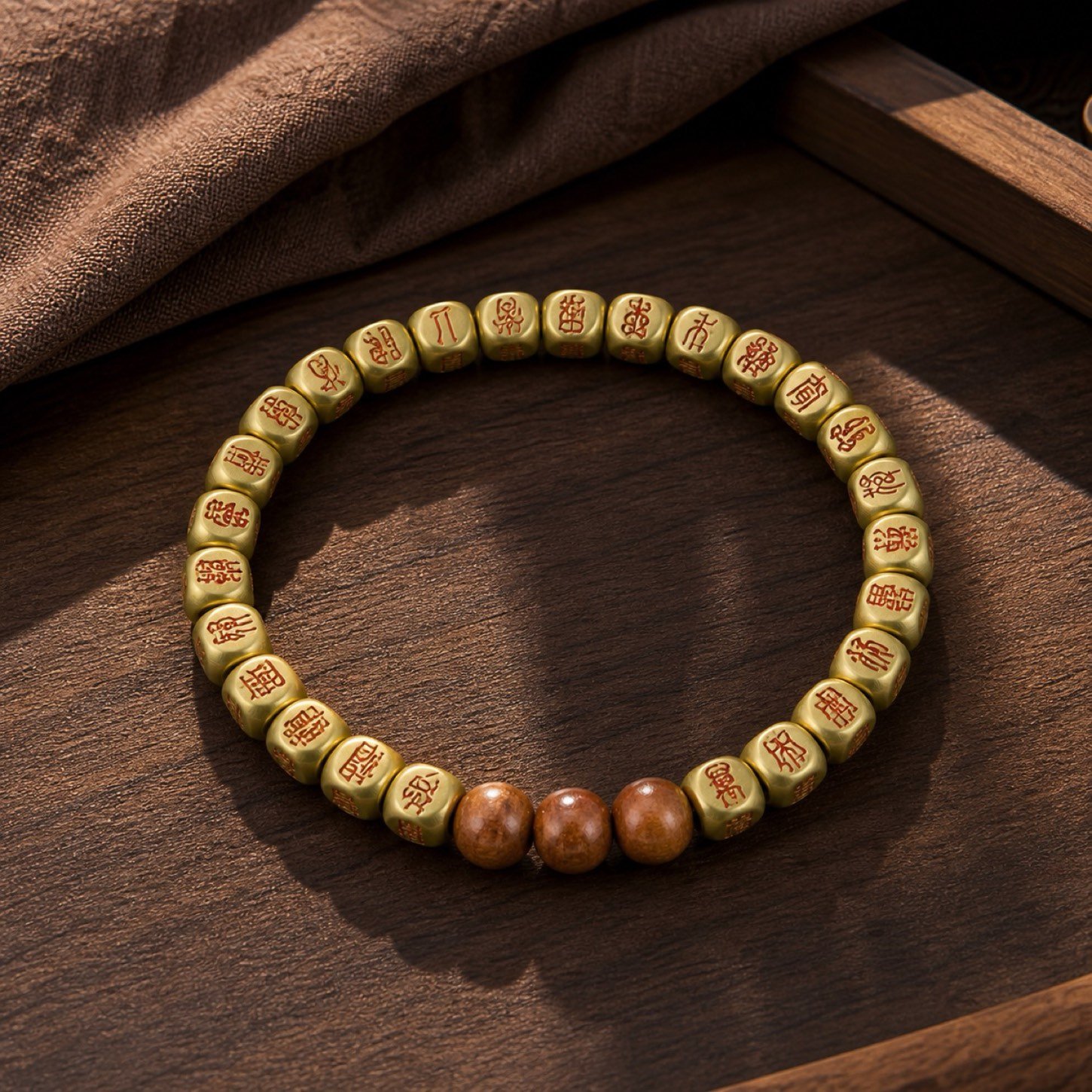 Cinnabar Golden Mantra Copper Protection Bracelet