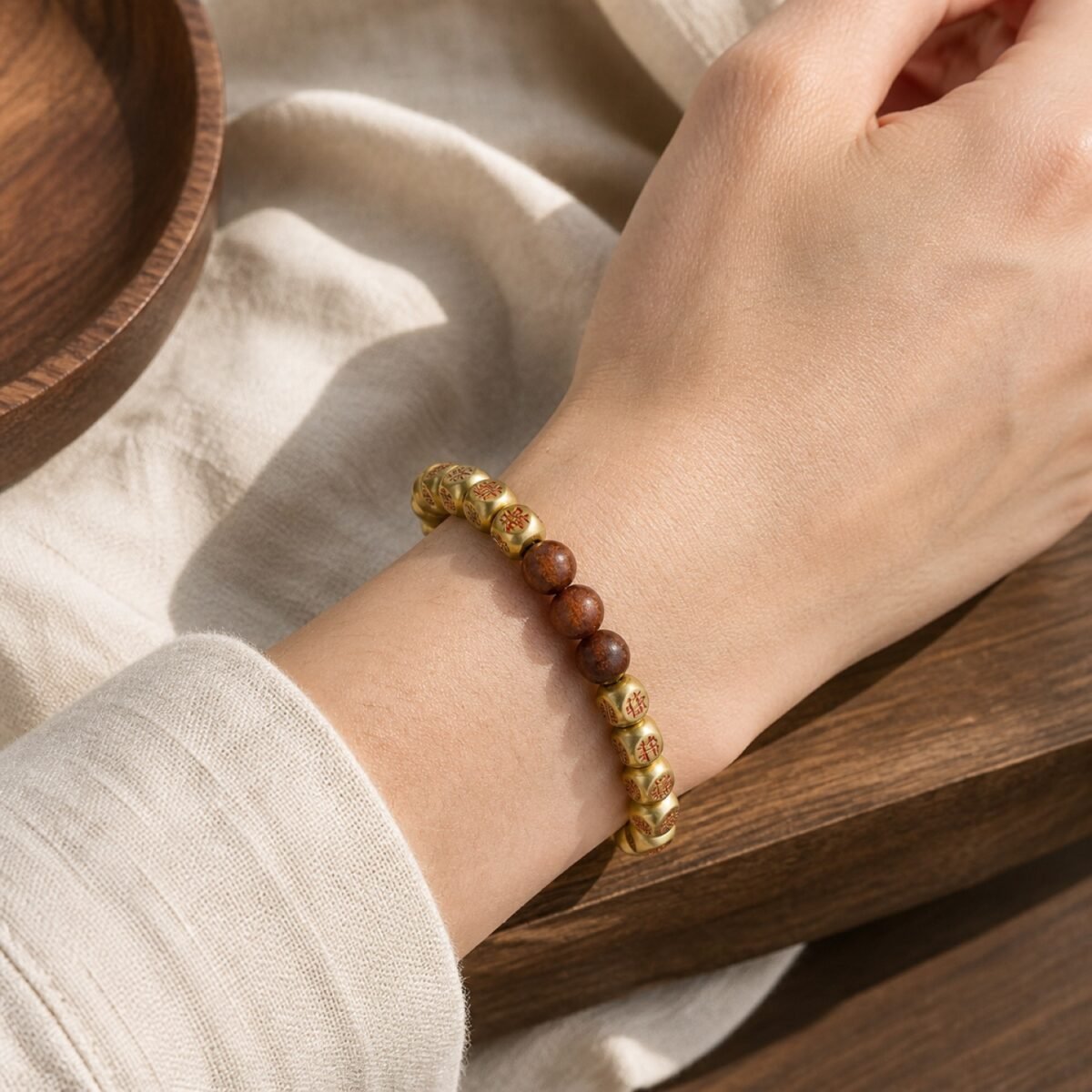 Cinnabar Golden Mantra Copper Protection Bracelet