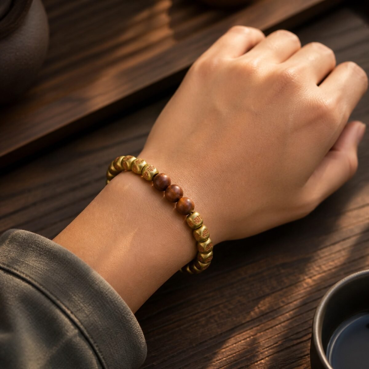 Cinnabar Golden Mantra Copper Protection Bracelet