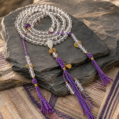 Clear Quartz Amethyst Tassel Mala