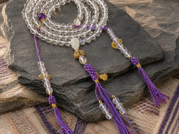 Clear Quartz Amethyst Tassel Mala