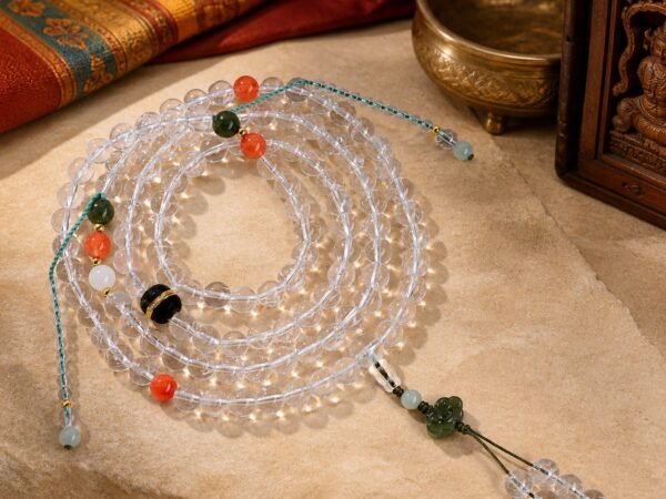 clear-quartz-green-carved-accent-mala-main Clear Quartz Green Carved Accent Mala