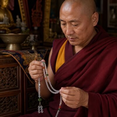 clear-quartz-green-carved-accent-mala-monk-devotional Clear Quartz Green Carved Accent Mala
