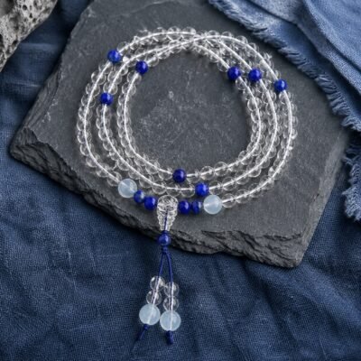 Clear Quartz Lapis Accent Mala