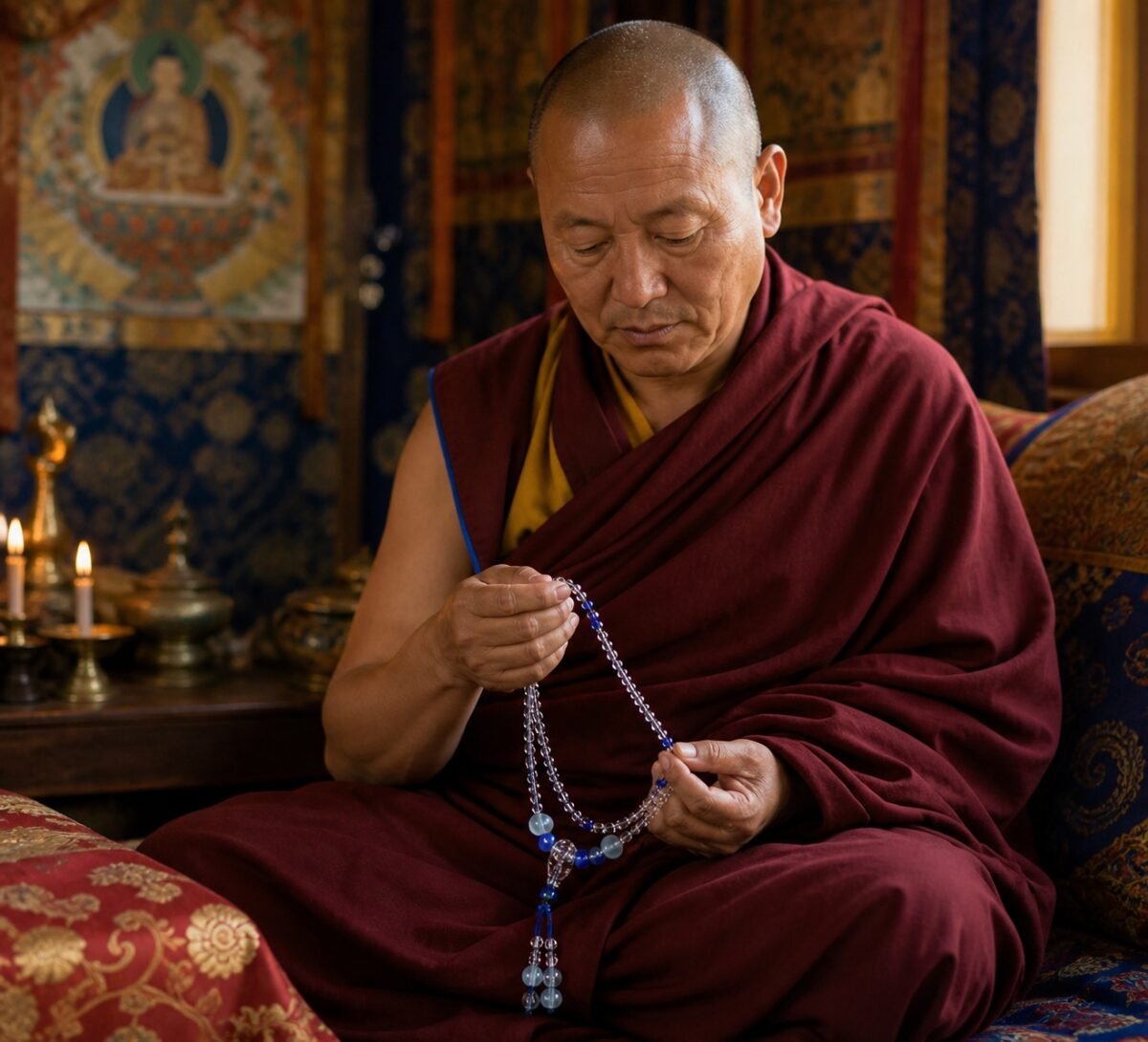Clear Quartz Lapis Accent Mala