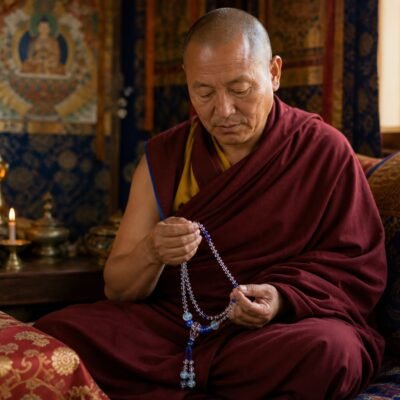Clear Quartz Lapis Accent Mala
