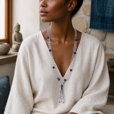 Clear Quartz Lapis Accent Mala