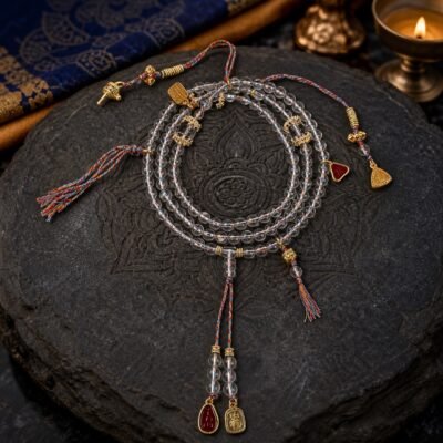 Clear Quartz Tibetan Charm Mala